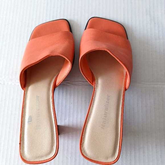 Naturalizer Peach Leather Block Heeled Sandals/Shoes 6.5M - Picture 4 of 11